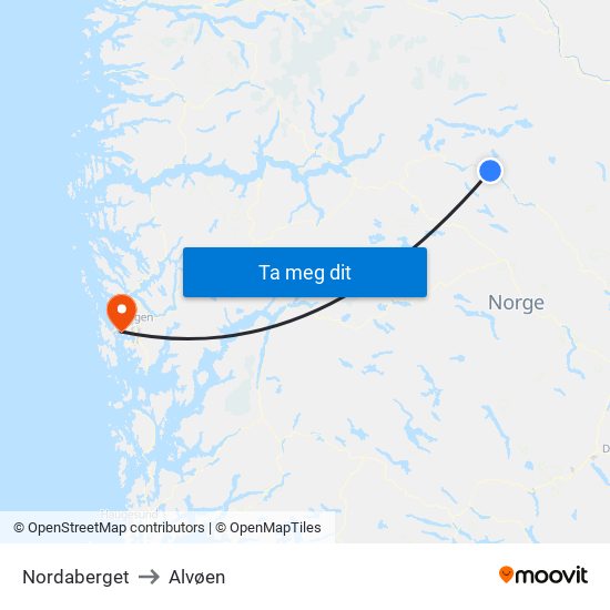 Nordaberget to Alvøen map