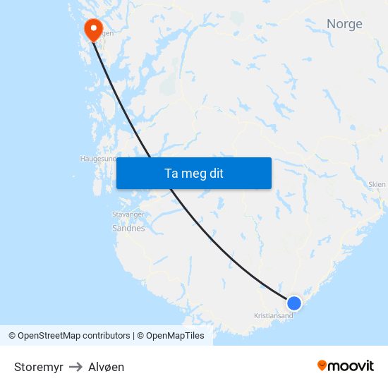 Storemyr to Alvøen map