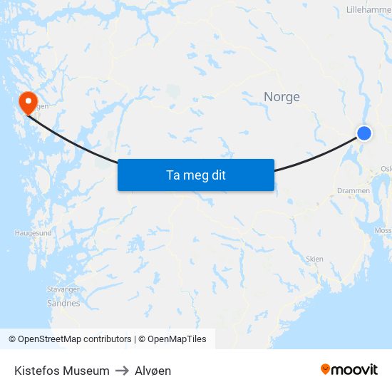 Kistefos Museum to Alvøen map