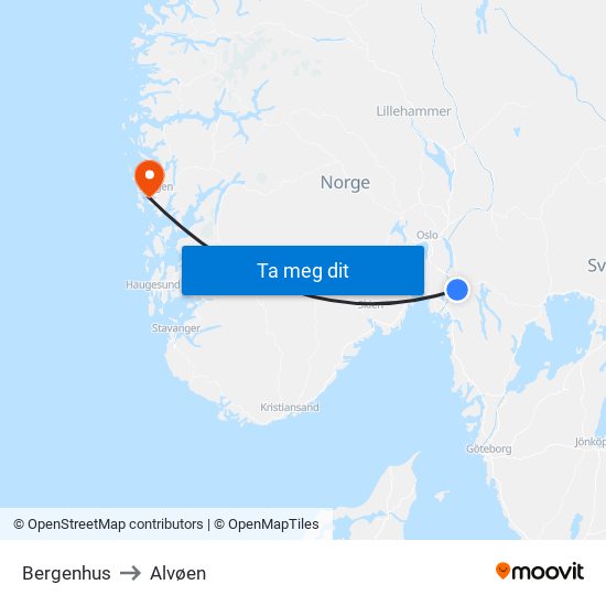 Bergenhus to Alvøen map