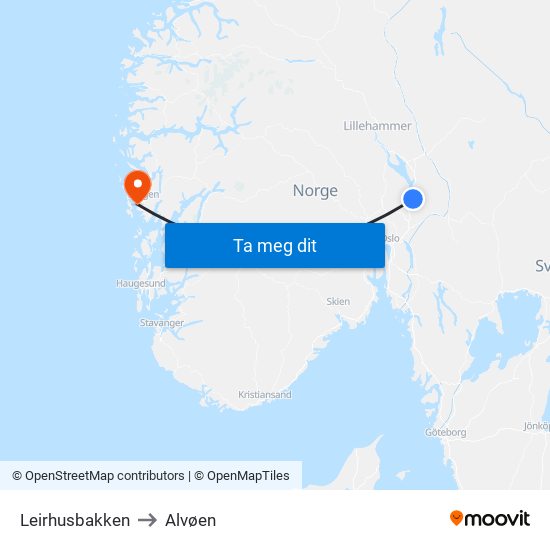 Leirhusbakken to Alvøen map