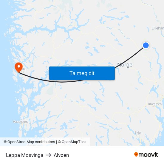 Leppa Mosvinga to Alvøen map