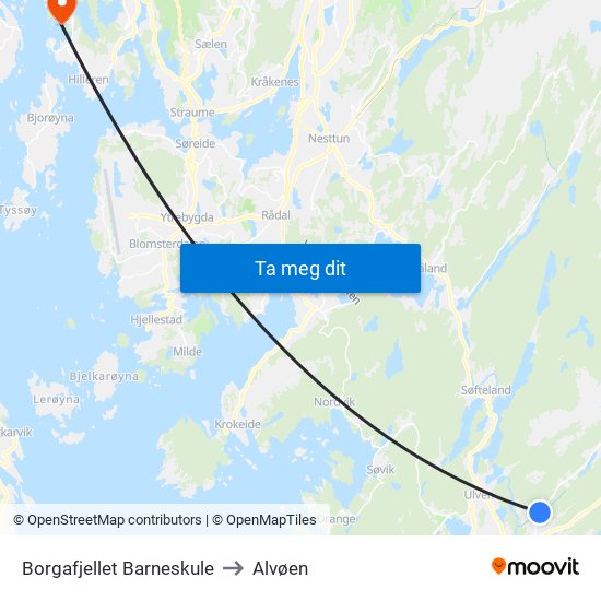 Borgafjellet Barneskule to Alvøen map