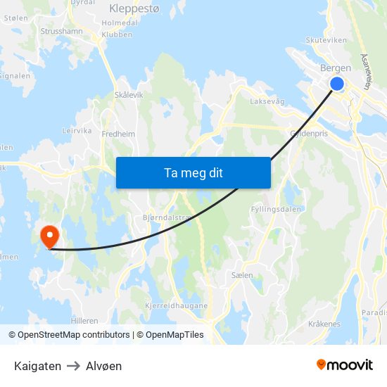 Kaigaten to Alvøen map