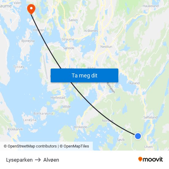 Lyseparken to Alvøen map