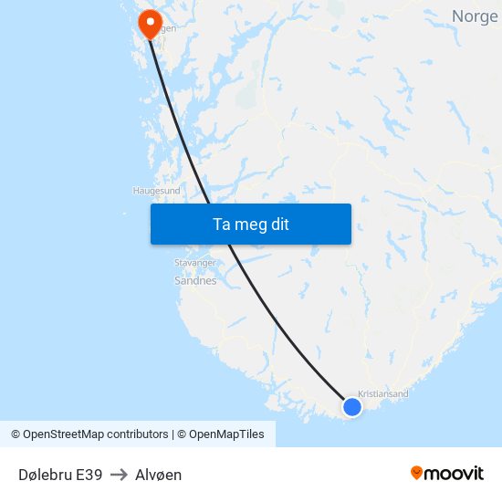 Dølebru E39 to Alvøen map