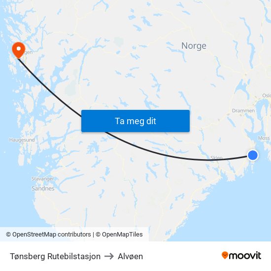 Tønsberg Rutebilstasjon to Alvøen map