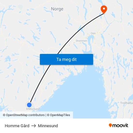 Homme Gård to Minnesund map