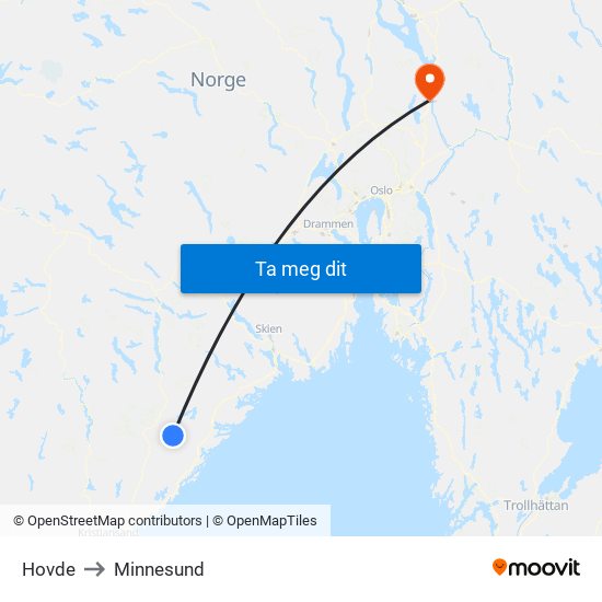 Hovde to Minnesund map