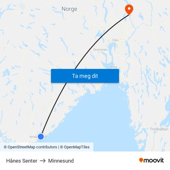 Hånes Senter to Minnesund map