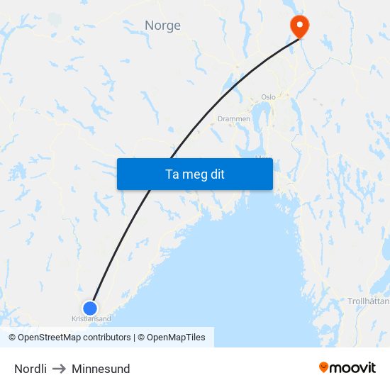 Nordli to Minnesund map