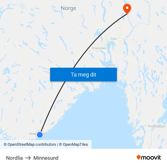 Nordlia to Minnesund map