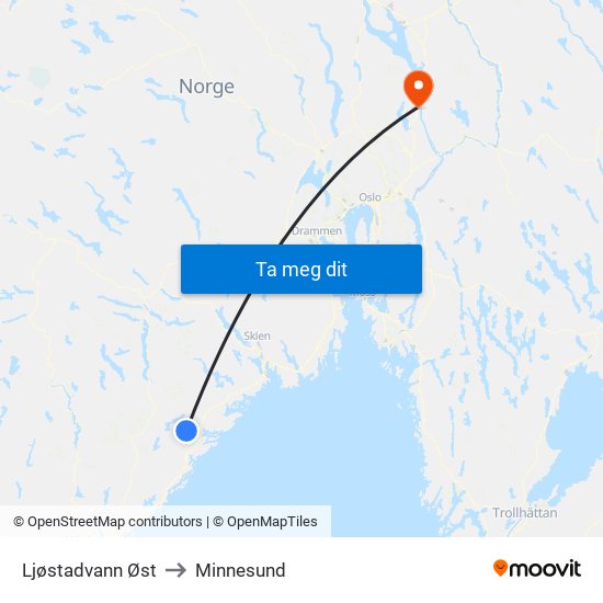 Ljøstadvann Øst to Minnesund map