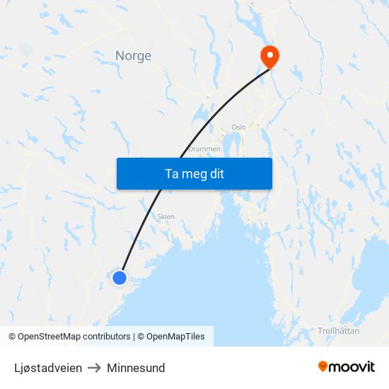 Ljøstadveien to Minnesund map