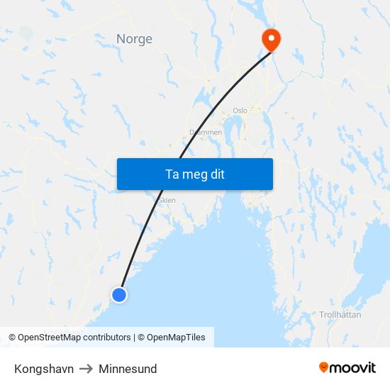 Kongshavn to Minnesund map