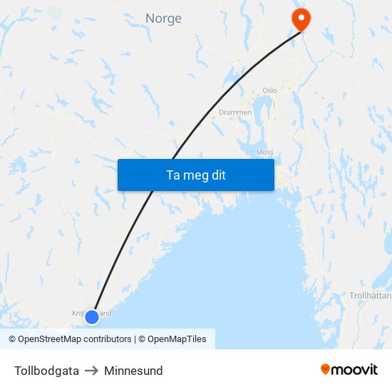 Tollbodgata to Minnesund map
