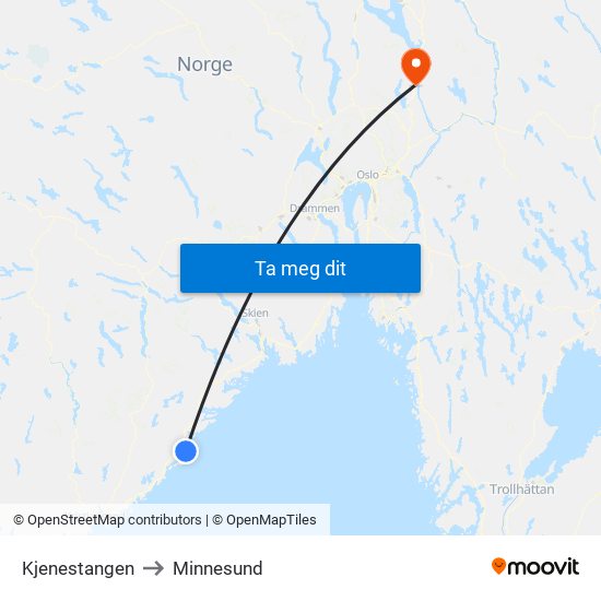 Kjenestangen to Minnesund map