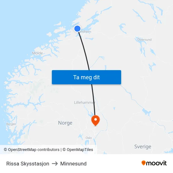 Rissa Skysstasjon to Minnesund map