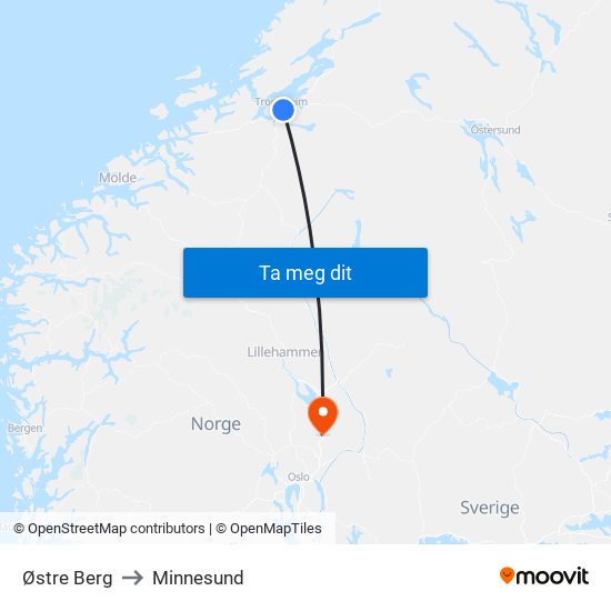 Østre Berg to Minnesund map