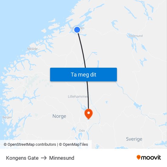Kongens Gate to Minnesund map