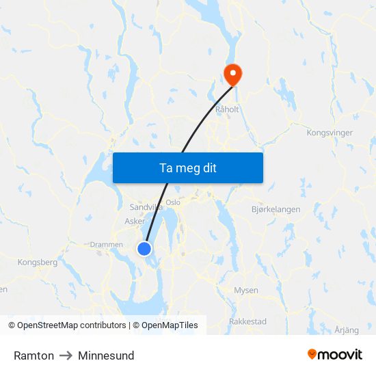 Ramton to Minnesund map