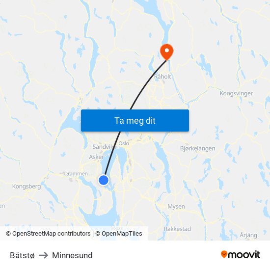 Båtstø to Minnesund map