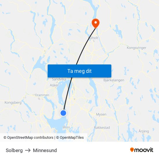 Solberg to Minnesund map