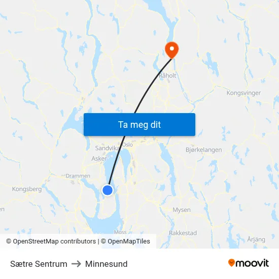 Sætre Sentrum to Minnesund map