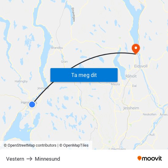 Vestern to Minnesund map