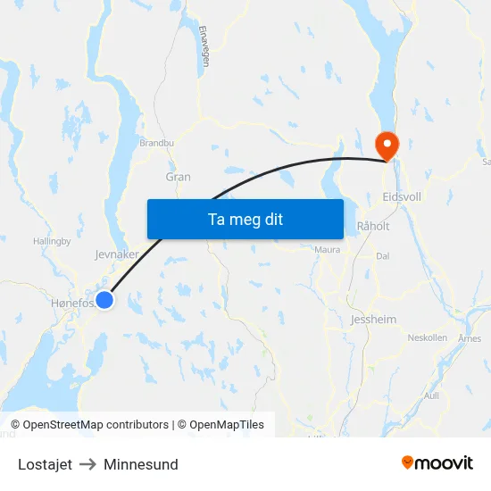 Lostajet to Minnesund map