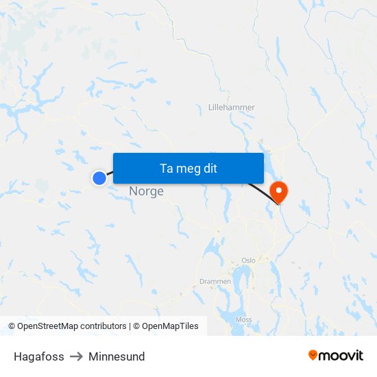 Hagafoss to Minnesund map