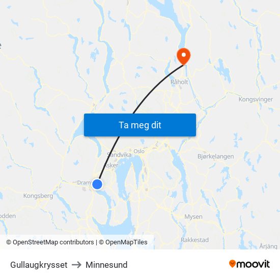 Gullaugkrysset to Minnesund map