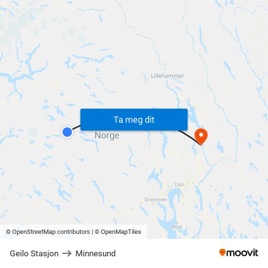 Geilo Stasjon to Minnesund map