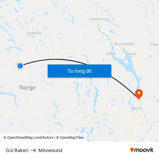 Gol Bakeri to Minnesund map