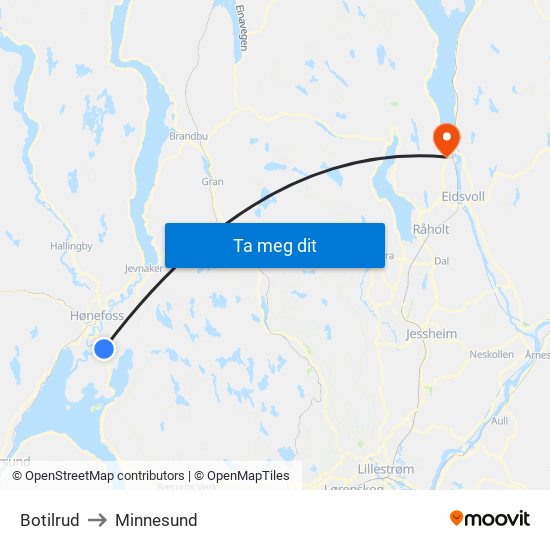 Botilrud to Minnesund map