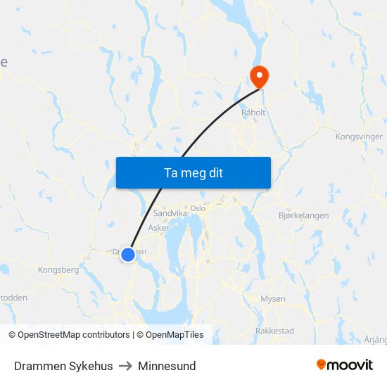 Drammen Sykehus to Minnesund map