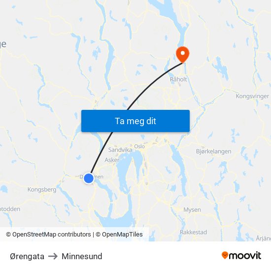 Ørengata to Minnesund map