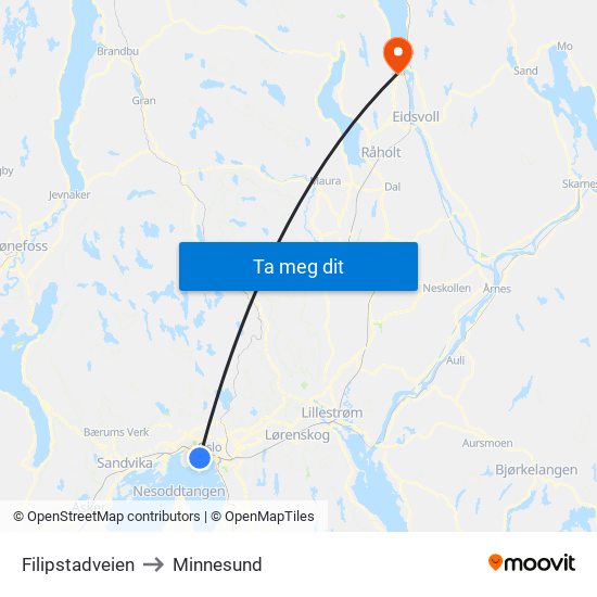 Filipstadveien to Minnesund map