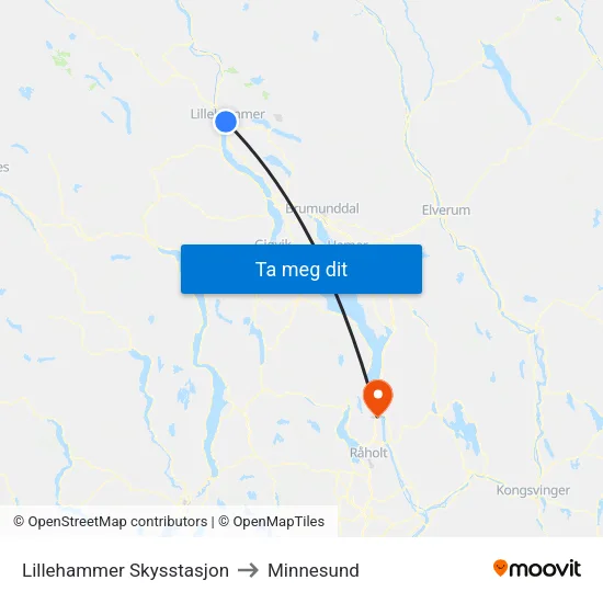 Lillehammer Skysstasjon to Minnesund map