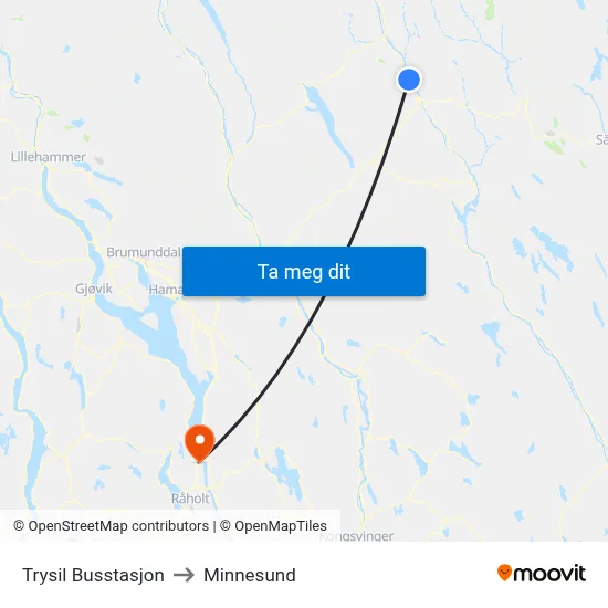 Trysil Busstasjon to Minnesund map