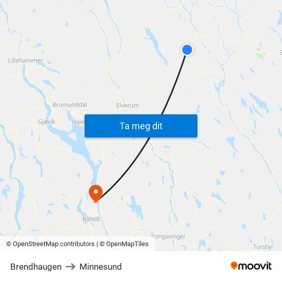 Brendhaugen to Minnesund map