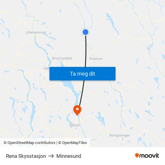 Rena Skysstasjon to Minnesund map