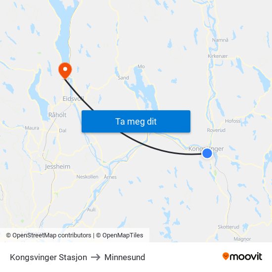 Kongsvinger Stasjon to Minnesund map