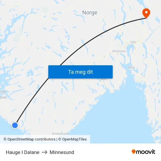 Hauge I Dalane to Minnesund map
