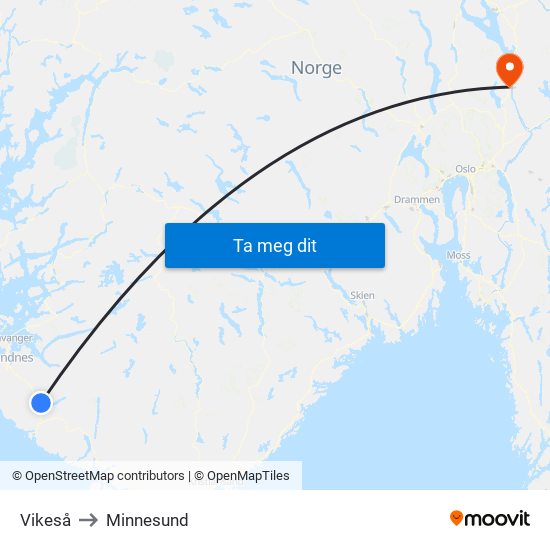 Vikeså to Minnesund map