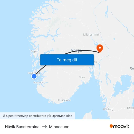 Håvik Bussterminal to Minnesund map