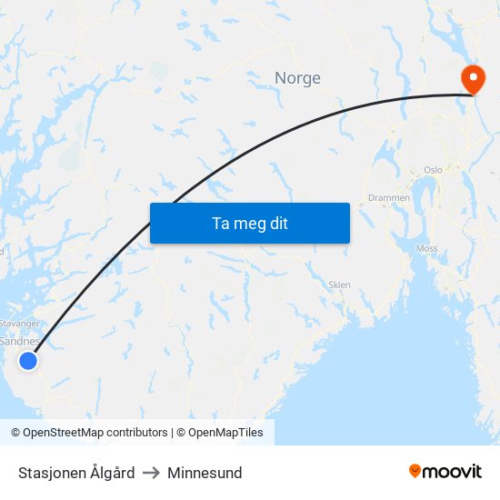 Stasjonen Ålgård to Minnesund map