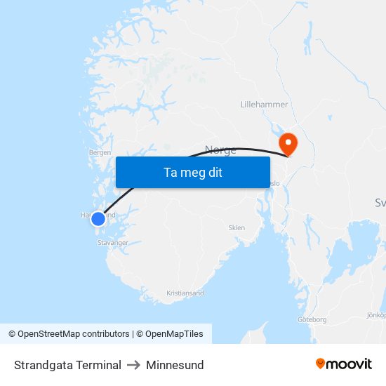 Strandgata Terminal to Minnesund map