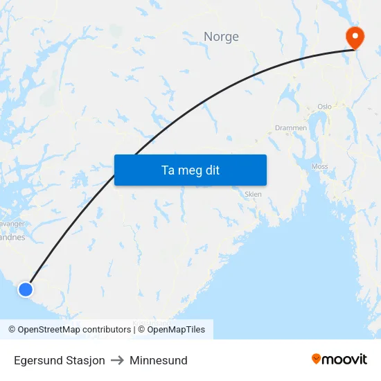 Egersund Stasjon to Minnesund map