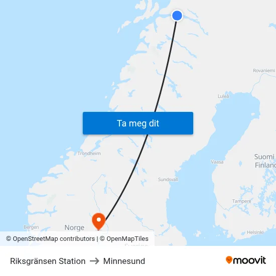 Riksgränsen Station to Minnesund map